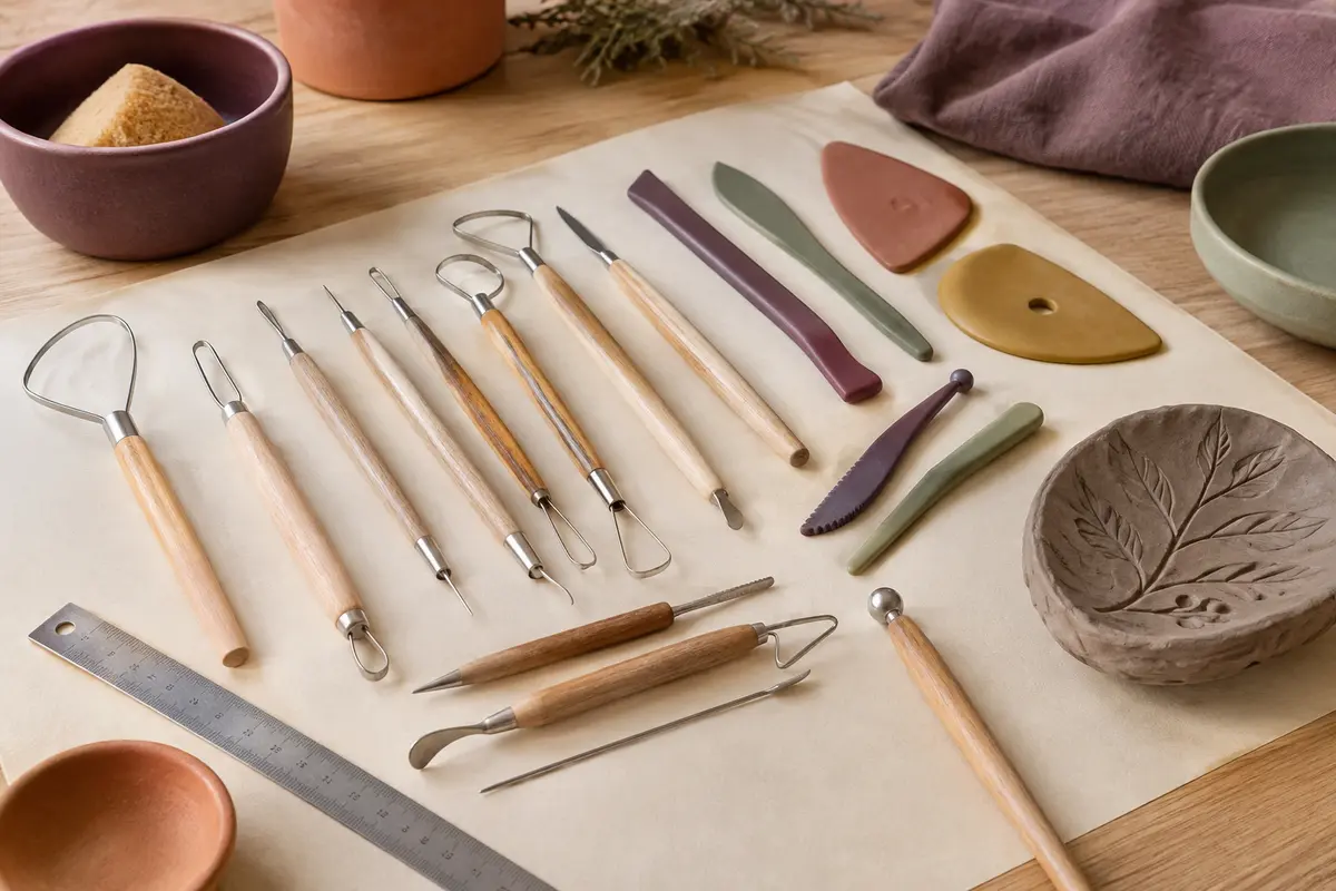 Assortiment Swpeet de 19 outils de modelage avec pointes à bille, manches en bois et règle